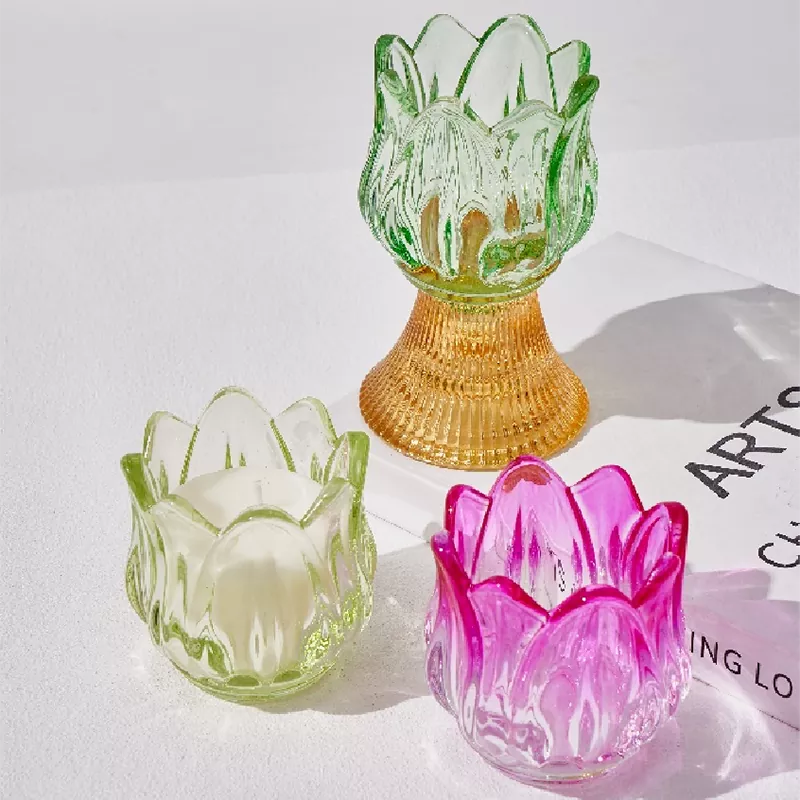 Farvet merveilles blomster glas lysestage